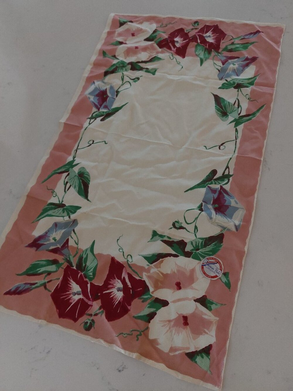 NOS Vtg 50s America's Pride Wilendur Tablecloth Runner Morning Glory Print